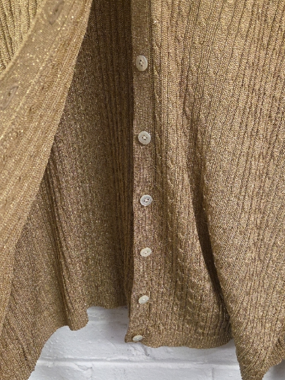 Lauren Ralph Lauren Gold-Tan Ribbed Metallic Cardigan - Picture 2 of 4